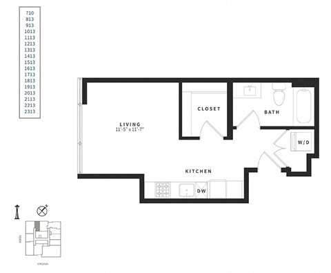 Floor plan for studio, 1 bath, 468 sqft